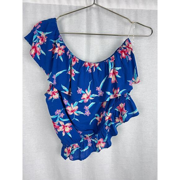 American Eagle Top One Shoulder Ruffle Tank Tropical Hawaiian Summer Vacation - Picture 2 of 4